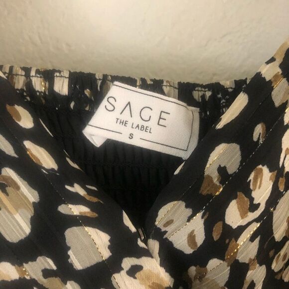 Sage Sample Spaghetti Strap printed black with metallic jumpsuit size S - Picture 7 of 11